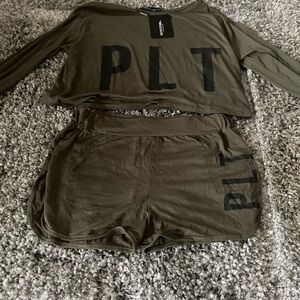 NWT PLT PJ Short Set Khaki Size 6